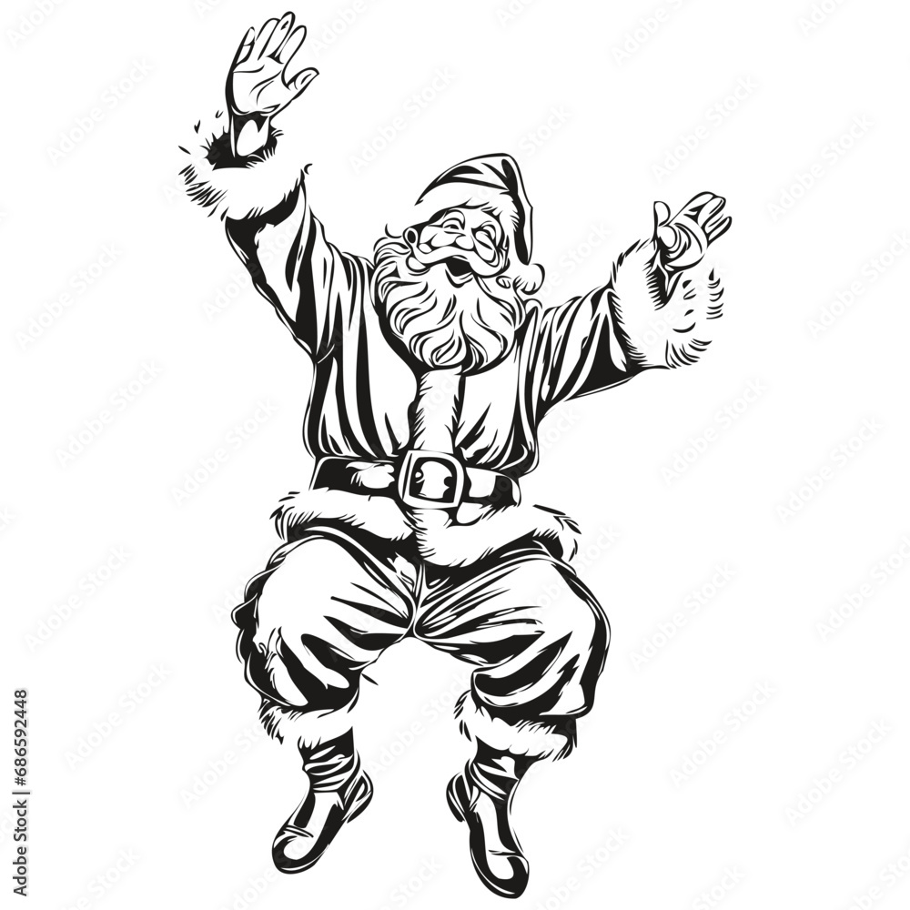 Fototapeta premium Santa Claus Isolated Vintage Engraving Detailed Sketch, Classic Father Christmas Illustration, black white isolated Vector ink template for greeting card, poster, invitation, logo