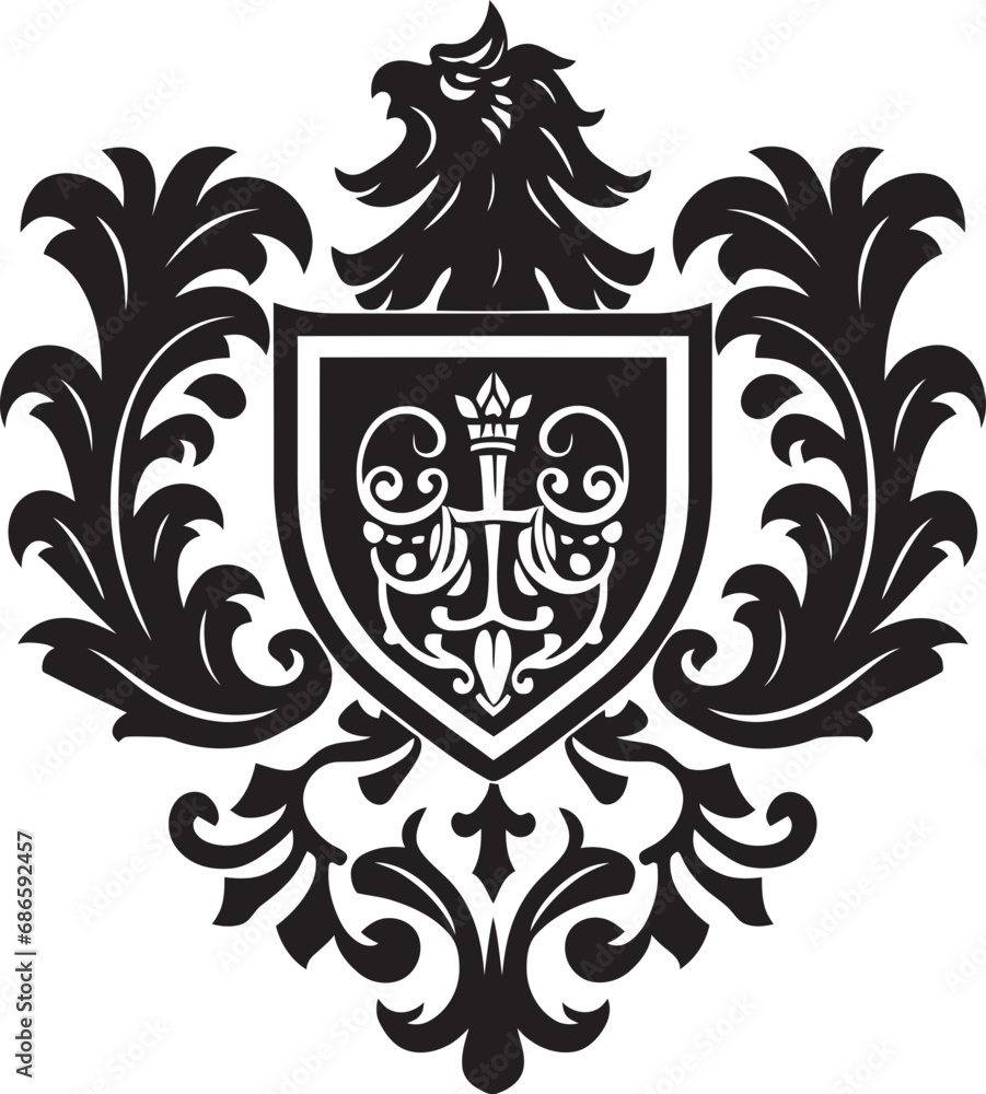 Fototapeta premium Majestic Coat of Arms Black Vector Icon Noble Knightly Symbol Vector Emblem