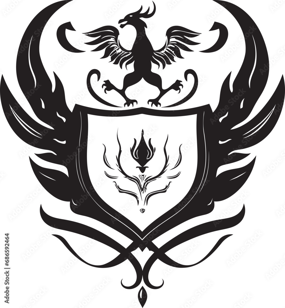 Royal Crest Silhouette Vector Heraldic Design Enigmatic Emblematic Shield Black Vector Icon