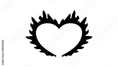 flaming heart, black isolated silhouette