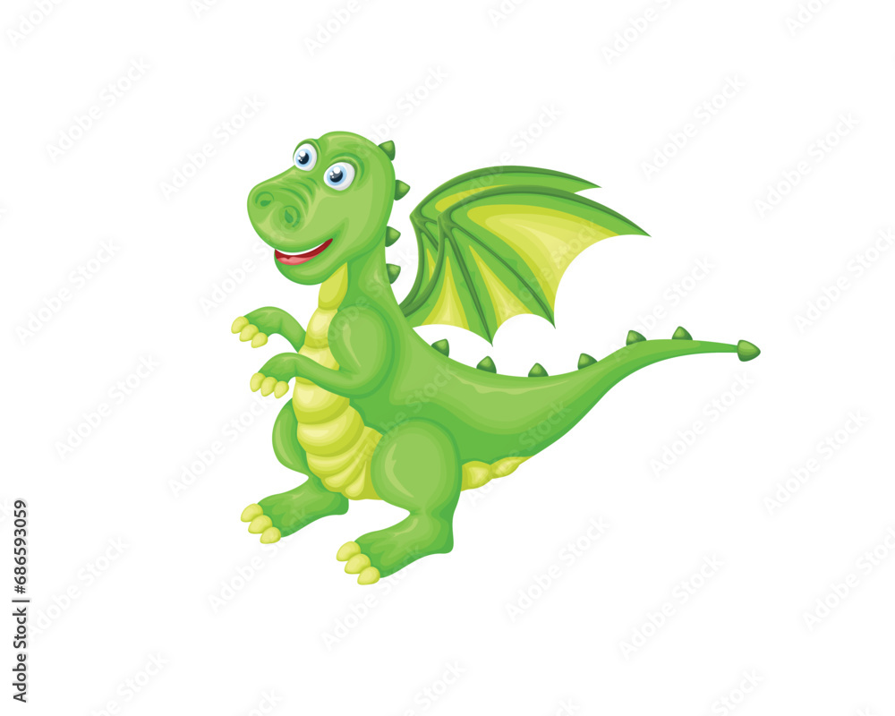 Fototapeta premium Dragon. Cute green dragon in cartoon style. A children s illustration with a green dragon. A symbol of the new year. Vector illustration isolated on a white background