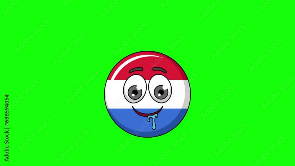 flag of netherlands cartoon with a drooling face, emoticon animation flag of netherlands cartoon with a drooling face, emoticon animation