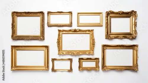 Opulent Elegance: Elevate your designs with a set of golden picture frames, each offering a luxurious touch of antique charm.