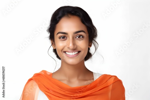 Smiling Indian Woman on White Background, Portrait, Diversity, Ethnicity, Beauty