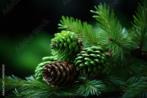 Woodland Symphony: Pine Cones Arranged Gracefully on a Delicate Branch - Generative AI