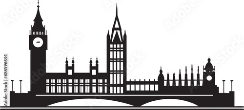 London Skyline Silhouette Black Vector Icon Landmarks of London Vector Design