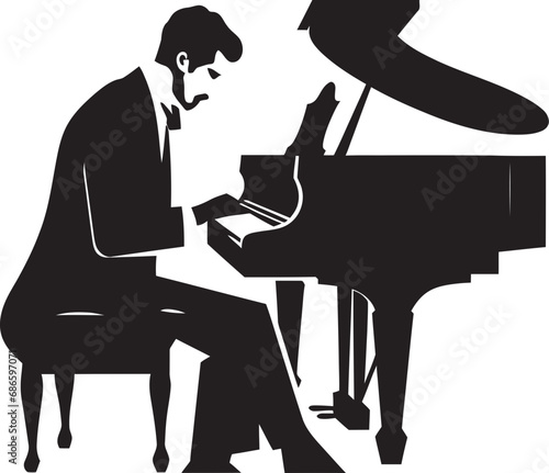 Piano Sonata Artist Black Icon Symphonic Pianist Vector Black Design
