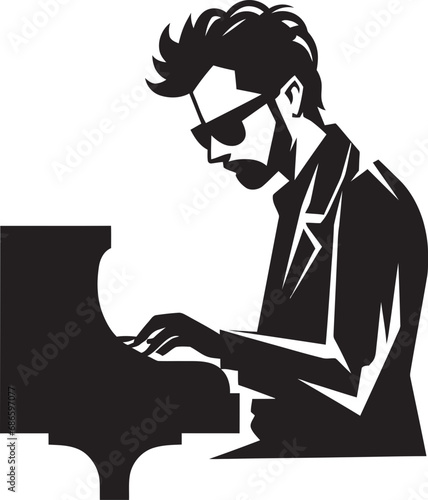 Enigmatic Keyboardist Vector Design Piano Sonata Performer Black Icon