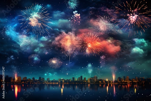 Night Sky Fireworks Burst  Bursting  Display  Celebration  Explosive