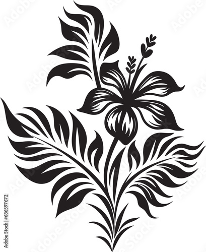 Vibrant Jungle Bloom Vector Design Island Paradise Petal Black Icon