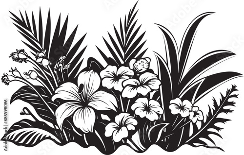 Fototapeta Naklejka Na Ścianę i Meble -  Black Vector Island Paradise Icon Tropical Botanical Majesty Vector Black Design