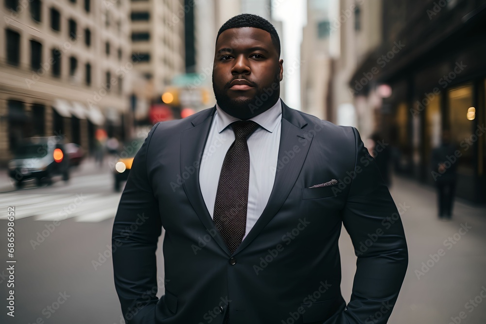 Confident Plus-Sized Man in Business Attire, Black Man, Formal, Portrait, Suit Confident Plus-Sized Man in Business Attire, Black Man, Formal, Portrait, Suit