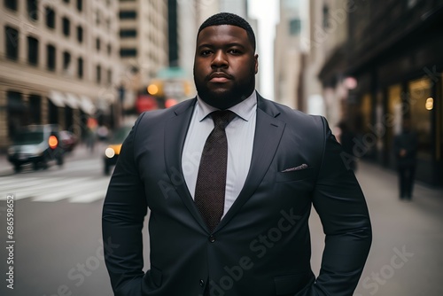Confident Plus-Sized Man in Business Attire, Black Man, Formal, Portrait, Suit © asura