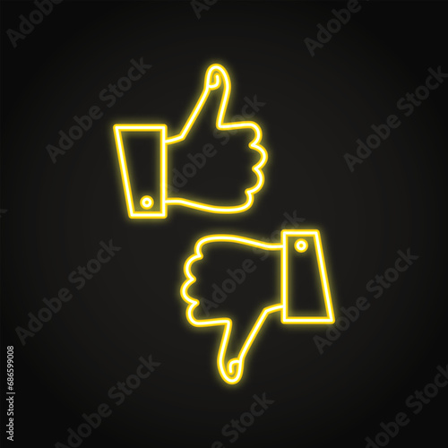 Hands with thumb up and down neon icon