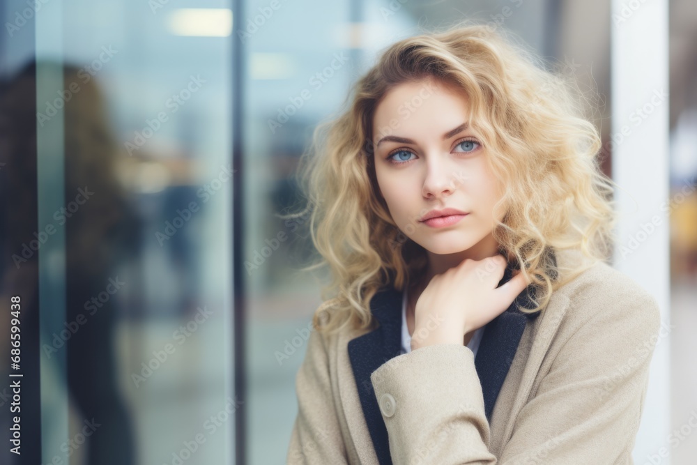 Portrait serious young confident thoughtful European successful business woman female lady student looking camera posing downtown. Education job university entrepreneur CEO teacher college professor