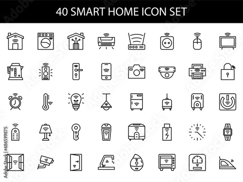 smart home icon set line style for your web design