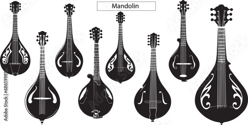 set of Mandolin silhouette icons