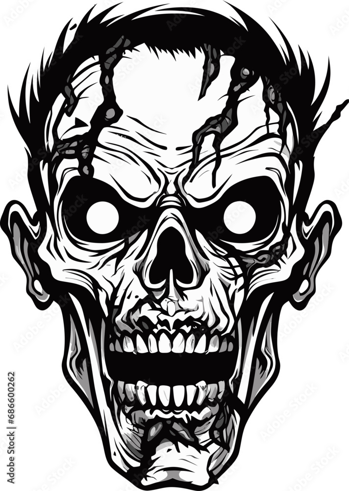 Fototapeta premium Zombies Delirium Crazy Skull Vector Outlandish Zombie Icon Vector Design