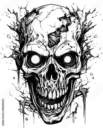 Zombies Wild Side Vector Icon Deranged Skull Emblem Vector Design