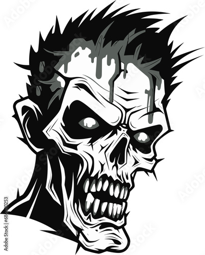 Rebellious Zombie Emblem Vector Icon Frantic Zombie Skull Vector Design