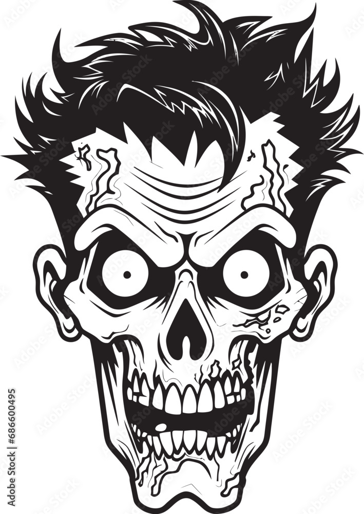 Zombies Deranged Emblem Crazy Skull Zombies Insanity Vector Icon Zombies Deranged Emblem Crazy Skull Zombies Insanity Vector Icon