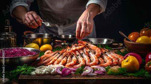 Seafood Professional cook prepares