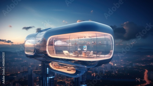 Wallpaper Mural Futuristic Cloud City Home Mockup with Skyline Views Torontodigital.ca