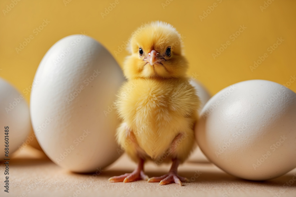 Small yellow chicken in a egg shell, AI generated Small yellow chicken in a egg shell, AI generated