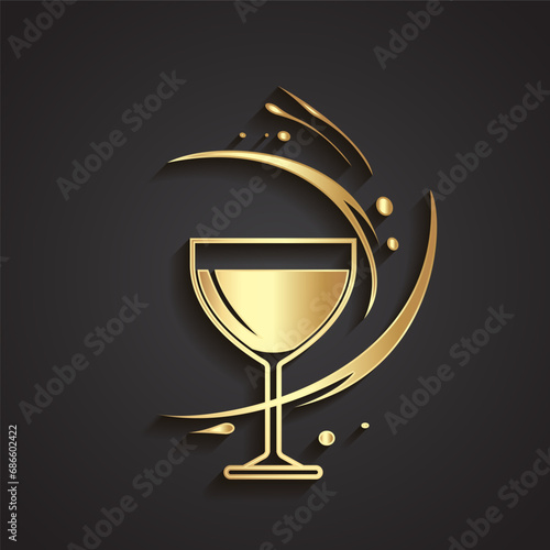 3d gold drink in glass outline logo