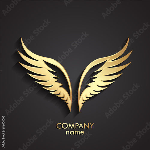 3d gold wings logo vector design