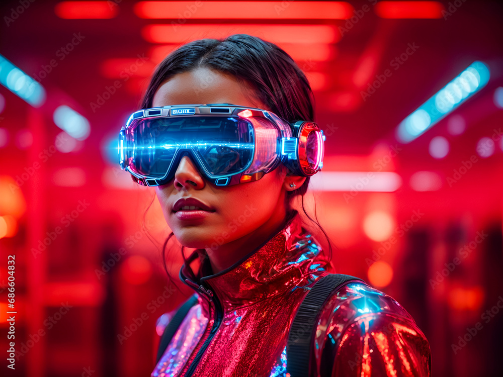 A woman with a futuristic outfit and goggles A woman with a futuristic outfit and goggles