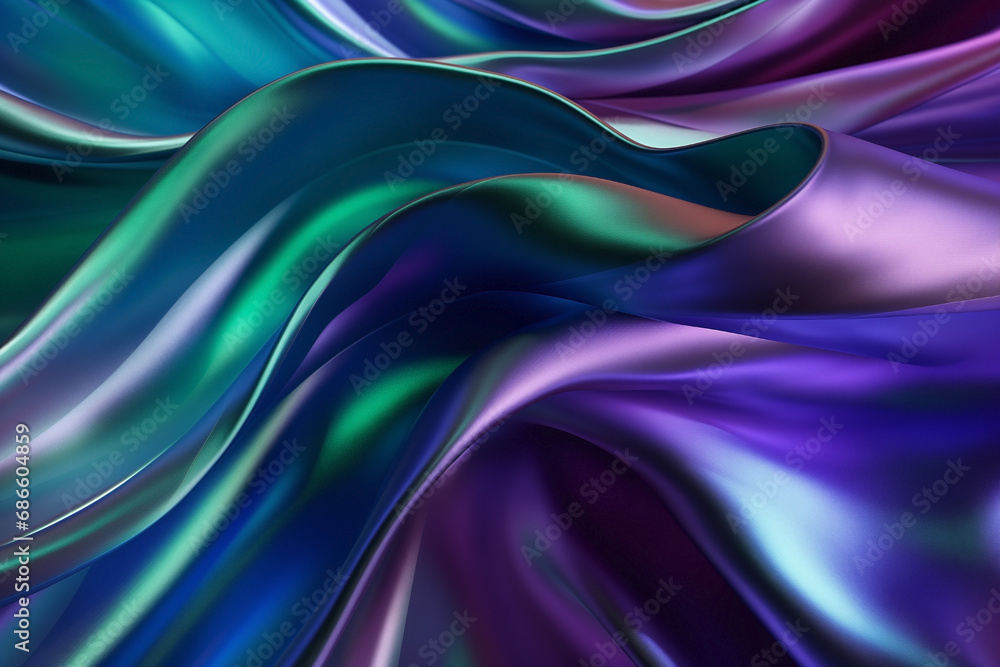 Fototapeta premium Holographic iridescent foil texture. Electric blue, emerald green and purple pastel and gradient colors. Modern and futuristic design, feeling of luxury and sophistication.