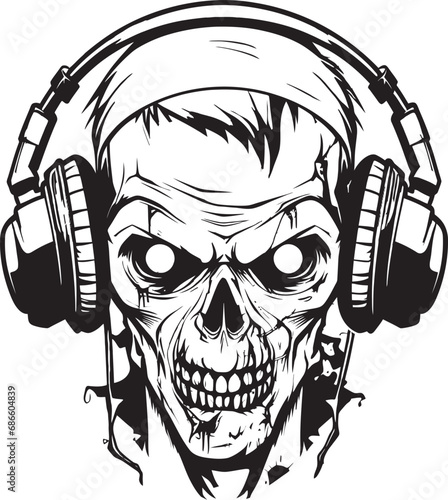 Zombie DJ Composition Stylish Headphone Icon Undead Audio Mix Zombie Headphone Vector