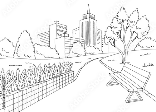 Park graphic black white city landscape sketch illustration vector 