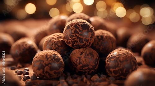 A pile of chocolate truffles sitting on top of a table. This image can be used to showcase delicious desserts or as a mouthwatering treat for food-related