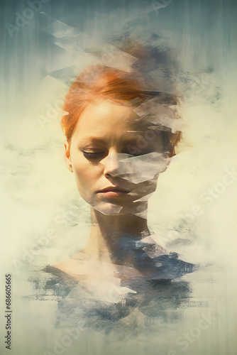 Overexposed Portrait of a Woman. Generated Image. A digital illustration of an overexposed portrait of a woman with an abstract style.