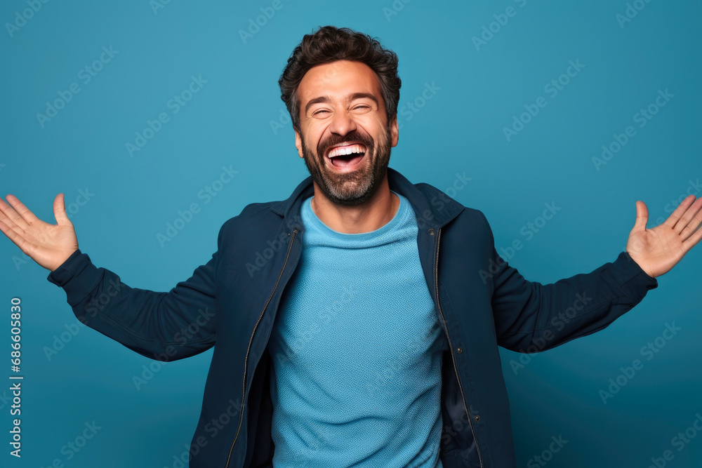 Joyful Man Welcoming Embrace with Open Arms Joyful Man Welcoming Embrace with Open Arms