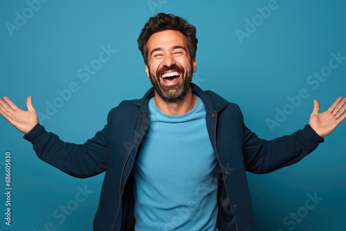 Joyful Man Welcoming Embrace with Open Arms