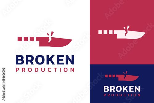 Creative Broken Knife with Filmstrip for Mystery Criminal Killer Murderer Movie Film Serial Logo Design Branding Template
