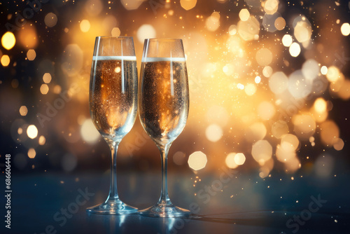 Celebratory Champagne with Dazzling Fireworks