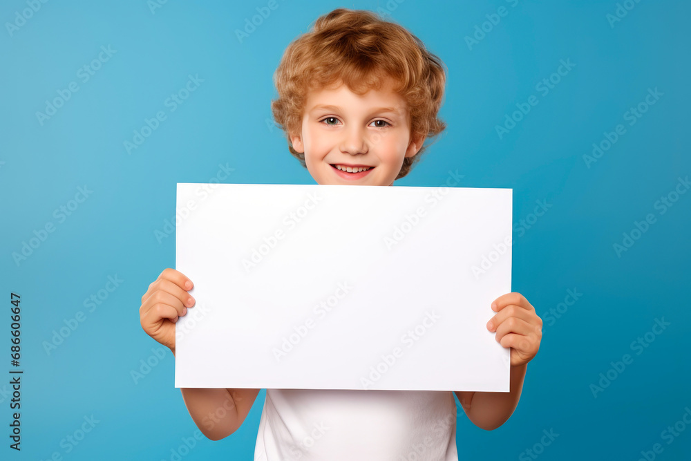 Youth Displaying Mockup Cardboard Against Colorful Isolation Youth Displaying Mockup Cardboard Against Colorful Isolation