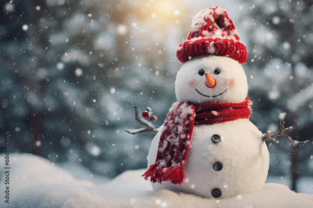 Snowy Figure Sporting Santa's Hat