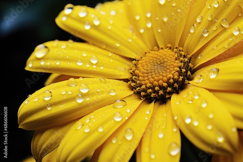 Yellow flower with dew drops