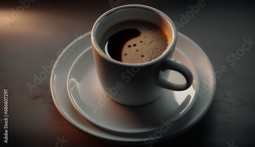 Close-up of a white cup of fragrant  hot cappuccino  espresso  latte on the table. An energy drink with caffeine.