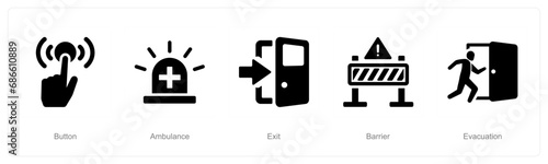 A set of 5 Emergency icons as button, ambulance, exit