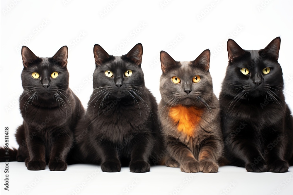 Assorted cat breeds, big and small, on white backgroundhigh quality studio shot with copy space. Assorted cat breeds, big and small, on white backgroundhigh quality studio shot with copy space.