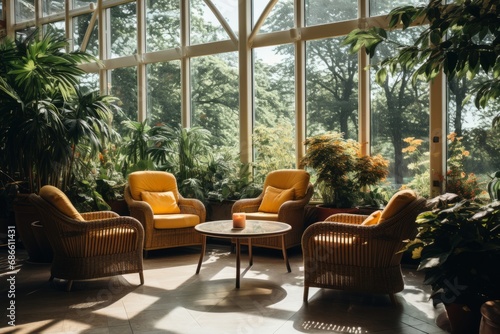 Relaxation room in a modern hospital with comfortable armchairs. A cozy  bright  comfortable premises in a modern clinic with indoor plants  where patients can relax or chat with visiting relatives.