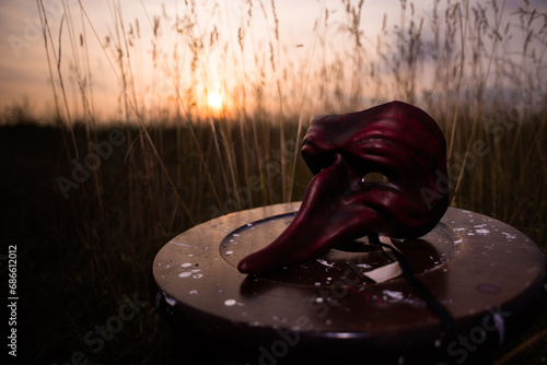 maschera veneziana su campo di paglia