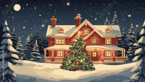 A festive and vibrant Christmas tree adorned with colorful ornaments, glowing lights, and a shining star topper, evoking warmth and high-quality holiday cheer.