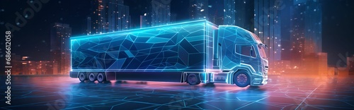 Modern Abstract Composition with 3D Delivery Truck and Digital Grid Delivery Truck, visually intriguing, backdrop, technology-related, concepts